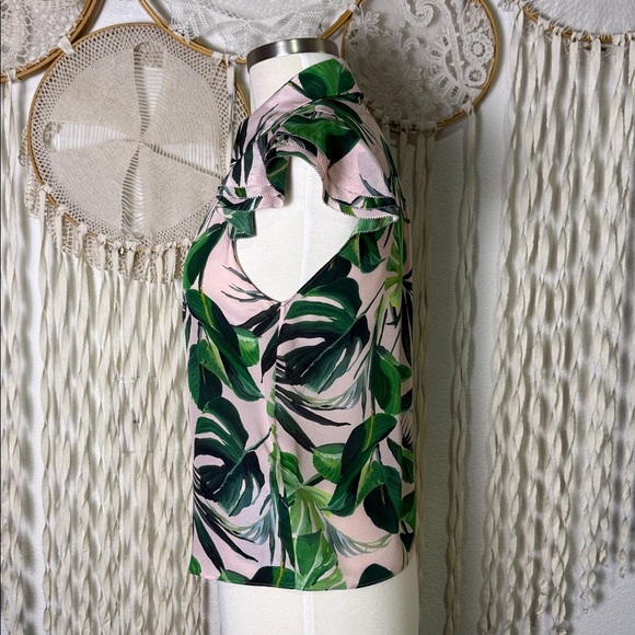 Alice + Olivia Randa Ruffle Henly Top in Silk Palm Print Size XS - Picture 10 of 13